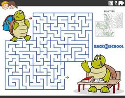 maze game with cartoon turtle pupil going to school vector