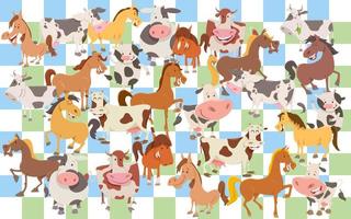 cartoon cows and horses set or paper pack or fabric design vector