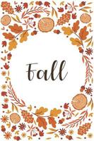 Autumn frame with leaves and flowers on a white background. Vector graphics.