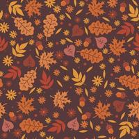 Seamless pattern with autumn leaves and flowers. Vector graphics.