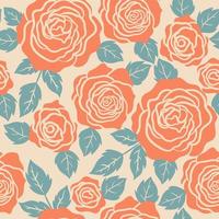 Seamless pattern with rose flowers and leaves. Vector graphics.