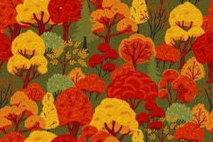 Seamless pattern of autumn trees. Vector graphics.