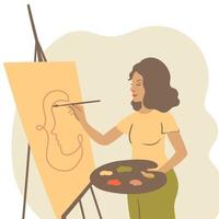 The artist paints a picture on canvas. Vector graphics.