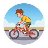 un niño andando en bicicleta vector