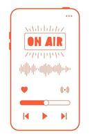 en el icono de aire en la pantalla del teléfono. Grabación y escucha de podcasts, radiodifusión, radio en línea, concepto de servicio de transmisión de audio. Ilustraciones de vectores dibujados a mano