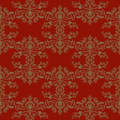 Gold vintage damask style pattern on red background. Seamless vector pattern for fabric, wallpaper, tiles or packaging.