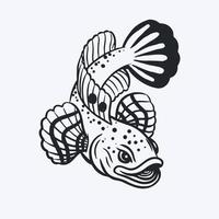 logotipo de pescado local blanco y negro, pescado local, pescado asiático vector