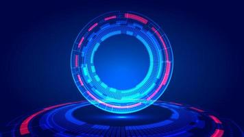 Abstract technology digital concept circles HUD neon lighting cyberspace on blue grid background