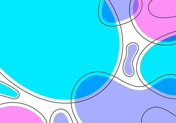 Abstract organic liquid shapes colorful with black contour lines art pattern on white background
