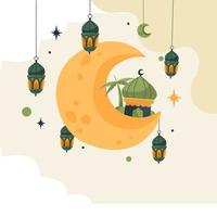 vector design conceptual Islamic Background design. Moon and lantern Illustration