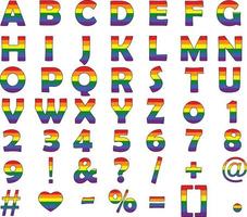 LGBT alphabet and number on white background. rainbow vector alphabet. colorful rainbow letter symbol.