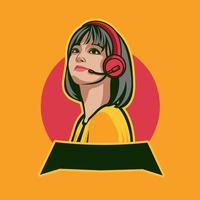 woman logo with earphone on head, for streaming logo vector