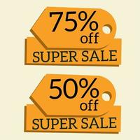 75 and 50 discount super sale, vector illustration with hanger shape and yellow background color