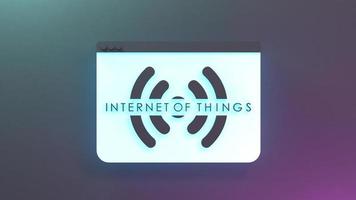 símbolo del logotipo de la cosa de internet de neón. concepto de iot. Ilustración de procesamiento 3d. foto