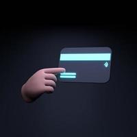 la mano sostiene una tarjeta de crédito. Ilustración de procesamiento 3d. foto
