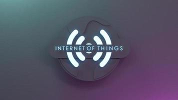 Neon Internet thing logo symbol. IoT concept. 3d render illustration. photo