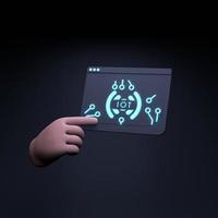 Hand holding neon IoT logo. Internet of thing concept. 3d render illustration. photo