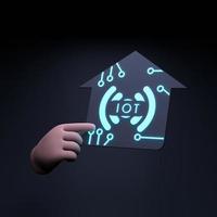 mano sosteniendo el logo de neón iot. concepto de internet de las cosas. Ilustración de procesamiento 3d. foto