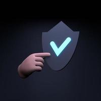 Hand holding Shield icon. Protection concept. 3d render illustration. photo