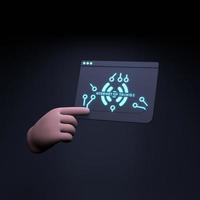 Hand holding neon IoT logo. Internet of thing concept. 3d render illustration. photo