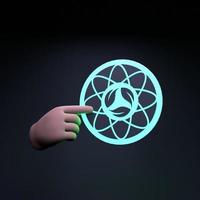 The hand holds a neon Icon on the theme of ECO. Ecology and conservation of the planet. 3d render. photo