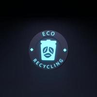 icono de neón de reciclaje ecológico. concepto de ecología. Ilustración de procesamiento 3d. foto