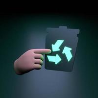 Hand holding Eco Recycling Neon Icon. Ecology concept. 3d render illustration. photo