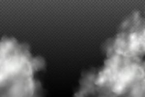 nubosidad vectorial blanca, niebla o humo sobre fondo oscuro a cuadros. vector