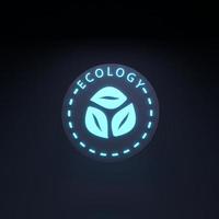 ECO Neon Icon. Ecology and conservation of the planet. 3d render. photo