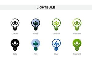 Lightbulb icon in different style. Lightbulb vector icons designed in outline, solid, colored, filled, gradient, and flat style. Symbol, logo illustration. Vector illustration