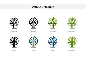 icono de energía eólica en un estilo diferente. iconos vectoriales de energía eólica diseñados en contorno, sólido, coloreado, relleno, degradado y estilo plano. símbolo, ilustración de logotipo. ilustración vectorial vector