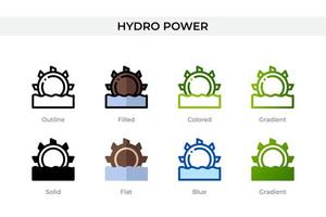 Hydro power icon in different style. Hydro power vector icons designed in outline, solid, colored, filled, gradient, and flat style. Symbol, logo illustration. Vector illustration