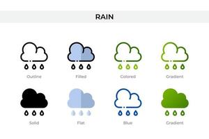 Rain icon in different style. Rain vector icons designed in outline, solid, colored, filled, gradient, and flat style. Symbol, logo illustration. Vector illustration