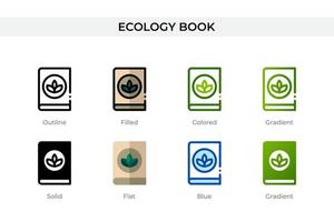 Ecology book icon in different style. Ecology book vector icons designed in outline, solid, colored, filled, gradient, and flat style. Symbol, logo illustration. Vector illustration