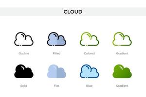 Cloud icon in different style. Cloud vector icons designed in outline, solid, colored, filled, gradient, and flat style. Symbol, logo illustration. Vector illustration