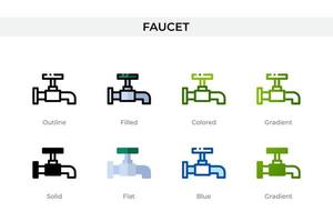 Faucet icon in different style. Faucet vector icons designed in outline, solid, colored, filled, gradient, and flat style. Symbol, logo illustration. Vector illustration