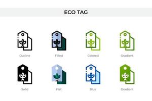 Eco tag icon in different style. Eco tag vector icons designed in outline, solid, colored, filled, gradient, and flat style. Symbol, logo illustration. Vector illustration