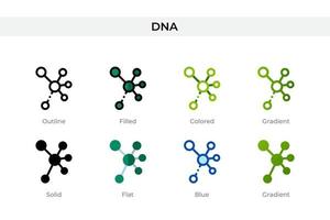 Dna icon in different style. Dna vector icons designed in outline, solid, colored, filled, gradient, and flat style. Symbol, logo illustration. Vector illustration