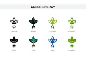 Green energy icon in different style. Green energy vector icons designed in outline, solid, colored, filled, gradient, and flat style. Symbol, logo illustration. Vector illustration