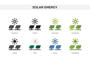 Solar energy icon in different style. Solar energy vector icons designed in outline, solid, colored, filled, gradient, and flat style. Symbol, logo illustration. Vector illustration