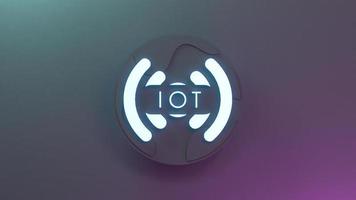 Neon Internet thing logo symbol. IoT concept. 3d render illustration. photo