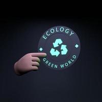 The hand holds a neon Icon on the theme of ECO. Ecology concept. 3d render. photo