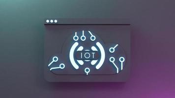 Neon Internet thing logo symbol. IoT concept. 3d render illustration. photo