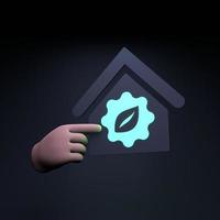 The hand holds a neon Icon on the theme of ECO. ECO friendly concept. 3d render illustration. photo