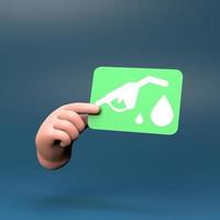 mano que sostiene el icono de combustible ecológico. concepto de ecología. Ilustración de procesamiento 3d. foto