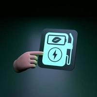 Hand holding neon eco fuel icon. Ecology concept. 3d render illustration. photo