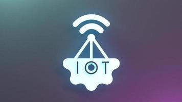 símbolo del logotipo de la cosa de internet de neón. concepto de iot. Ilustración de procesamiento 3d. foto