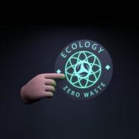 The hand holds a neon Icon on the theme of ECO. Ecology concept. 3d render illustration. photo