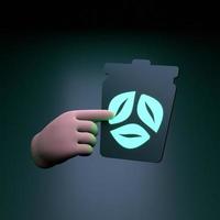 Hand holding Eco Recycling Neon Icon. Ecology concept. 3d render illustration. photo