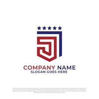 Modern initial letter J logo design vector with line art style, best for military, american, strong logo inspiration